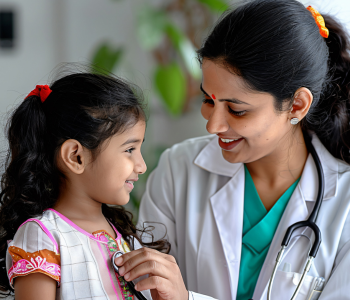 Doctor consulting with child